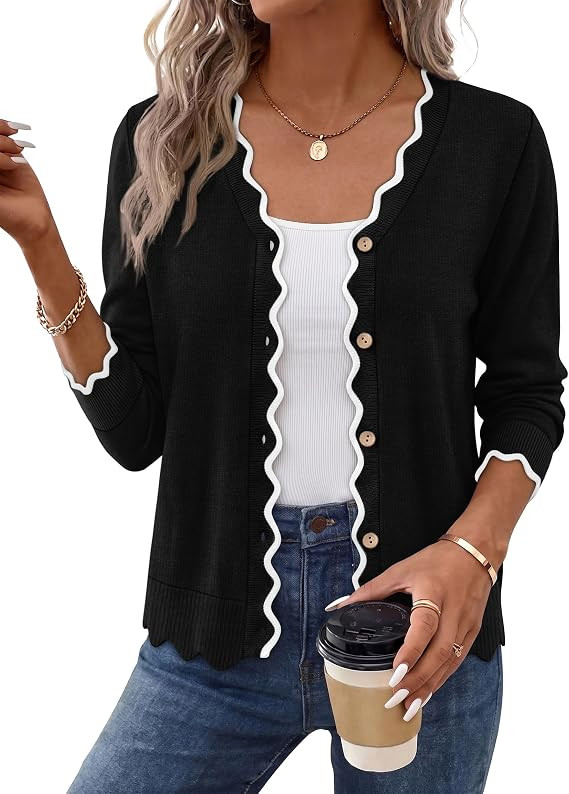 WIHOLL Cardigan Sweaters for Women Long Sleeve V Neck Knit Cardigans Shrugs | Amazon (US)