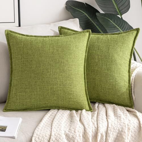 MIULEE Pack of 2 Faux Linen Decorative Throw Pillow Covers 18x18 Inch Square Rustic Farmhouse Burlap Pillowcases Cushion Covers for Couch Bed Sofa Living Room Sage Green | Amazon (CA)
