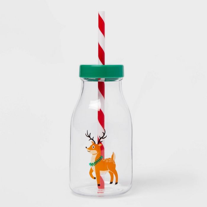 12oz Plastic Reindeer Milk Jug Cup with Straw - Wondershop&#8482; | Target