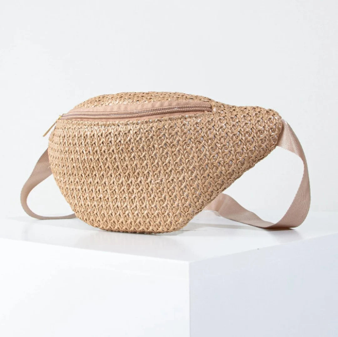 Straw Fanny Pack Handmade Vacay Fanny Pack Tan Black White Beige - Etsy | Etsy (US)