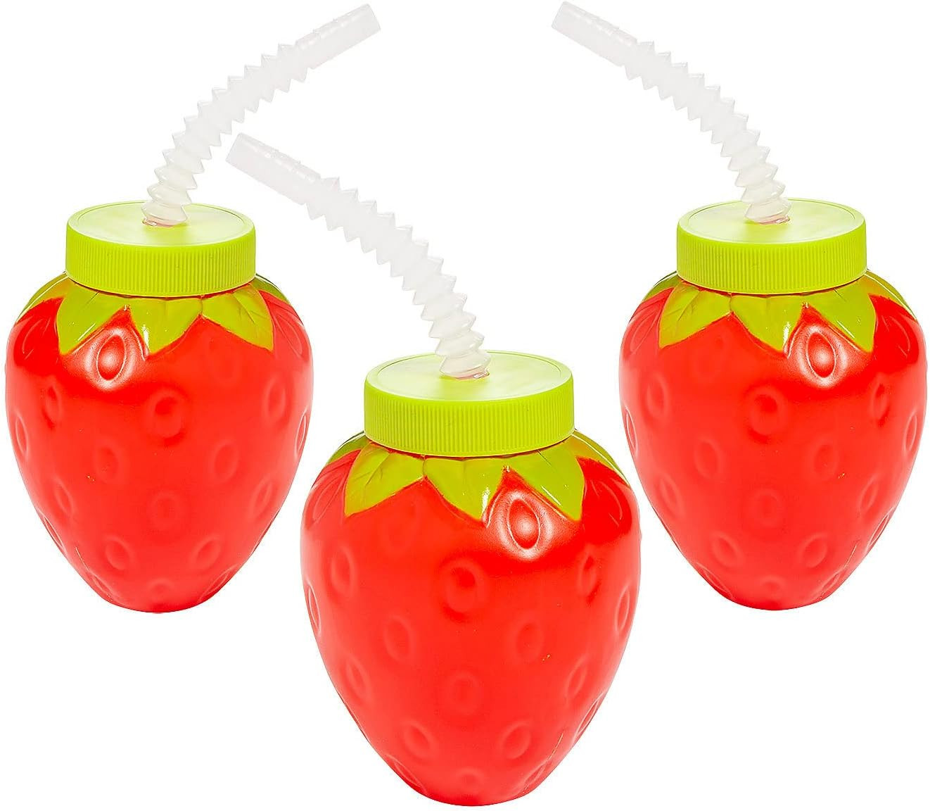 Fun Express 12 Pieces Strawberry Molded Cups with Lids & Straws, Hold 4 oz, BPA Free Plastic, Bir... | Amazon (US)
