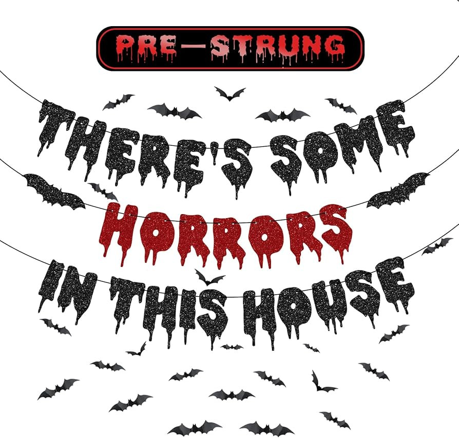 Halloween Party Decorations, There's Some Horrors in This House Banner - Fufuddz Funny Glitter Bl... | Amazon (US)