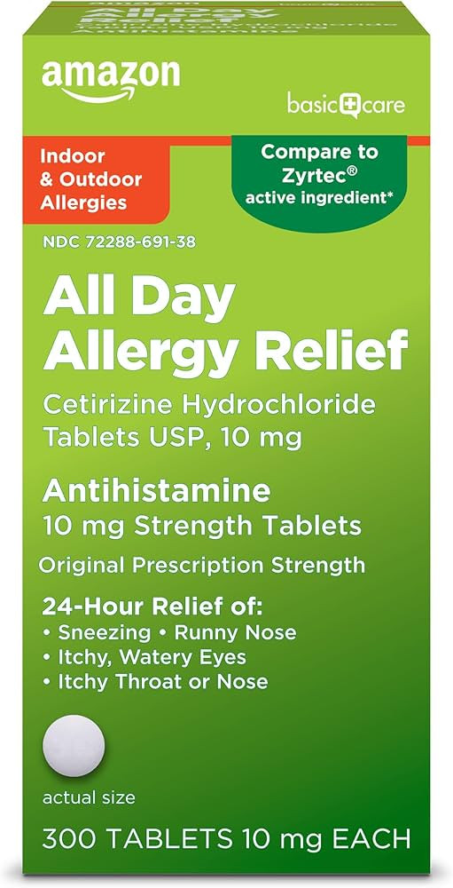 Amazon Basic Care All Day Allergy, Cetirizine Hydrochloride Tablets, 10 mg, 24-Hour Relief for Al... | Amazon (US)