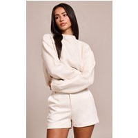 Petite Cream Knit High Neck Crop Sweater | PrettyLittleThing US