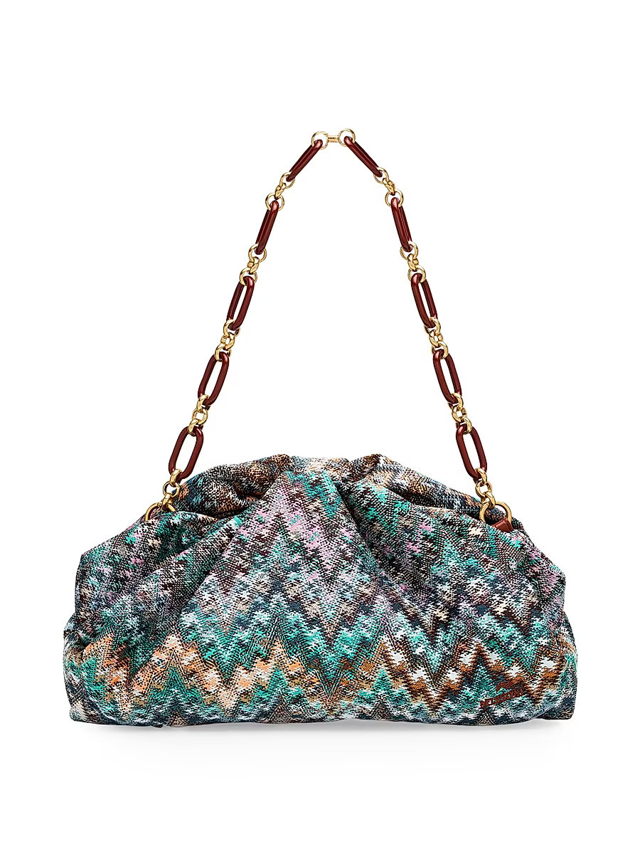 Women's Ruched Zigzag Canvas Pouch Bag - Turquoise | Saks Fifth Avenue