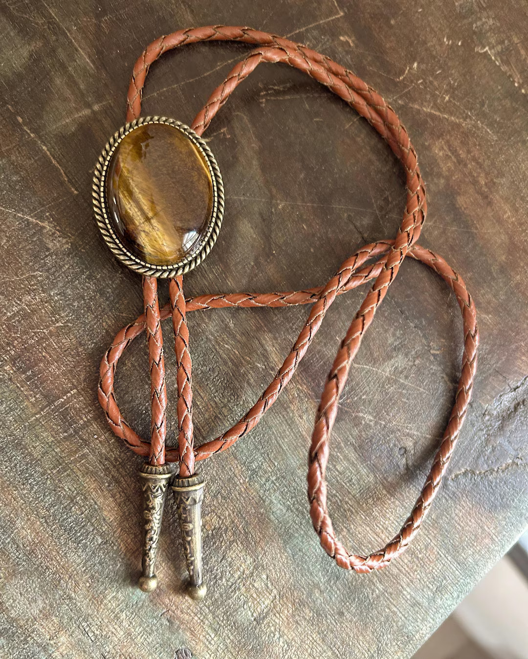 Southwestern Tigers Eye Bolo Tie - Gifts for Him Cabochon Indian Leather Cowboy Necktie Accessori... | Etsy (US)