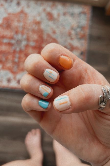 Gel nails, diy nails, patterned rugs, spring nails, abstract nails. 

#LTKunder50 #LTKbeauty #LTKSeasonal