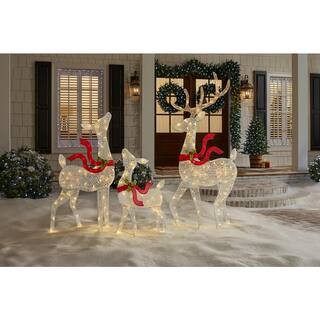 Home Accents Holiday 3-Piece LED Deer Family Holiday Yard Decoration 22RT20222141 - The Home Depo... | The Home Depot