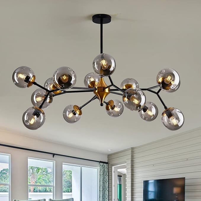 FGSADI 15 Light Sputnik Modern Large Chandelier, Mid Century Black and Gold Metal Ceiling Light F... | Amazon (US)