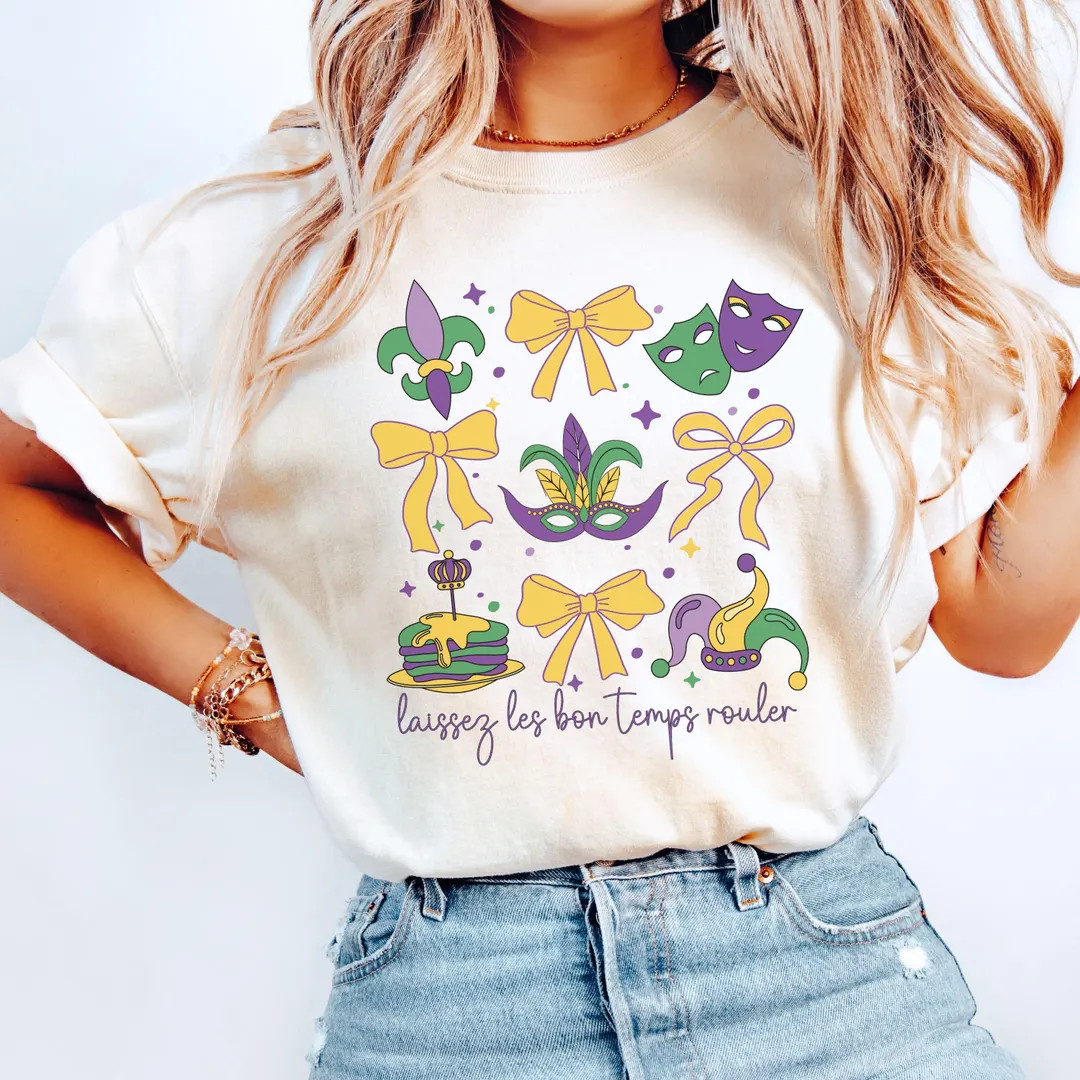 Mardi Gras Shirt Comfort Colors® Women Laissez Les Bon Temps Rouler Mardi Gras Clothing Mardi Gr... | Etsy (US)