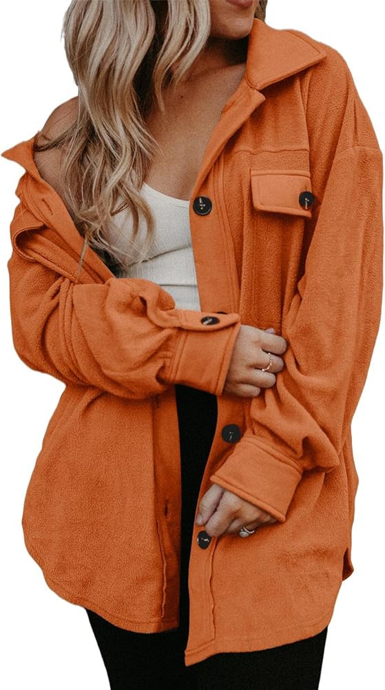 Bodosalia Womens Fleece Shacket Jacket Long Sleeve Button Down Shirts Jackets Casual Oversized Trenc | Amazon (US)