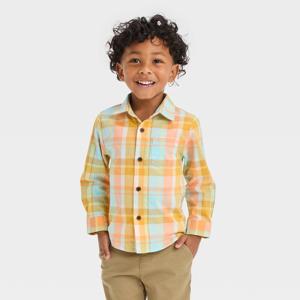Toddler Boys' Long Sleeve Poplin Shirt - Cat & Jack™ Blue | Target