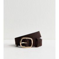 Dark Brown Real Suede Rectangle Buckle Belt New Look | New Look (UK)