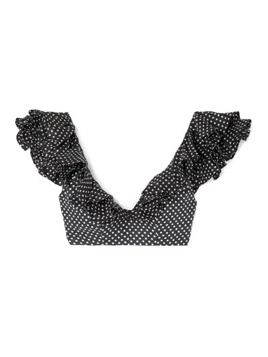 Zimmermann - Cropped Ruffled Polka-dot Linen Top - Charcoal | NET-A-PORTER (US)