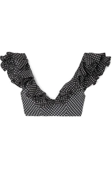 Zimmermann - Cropped Ruffled Polka-dot Linen Top - Charcoal | NET-A-PORTER (US)