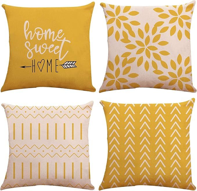 Pillow Covers 18x18 Set of 4, Modern Sofa Throw Pillow Cover, Decorative Outdoor Linen Fabric Pil... | Amazon (US)