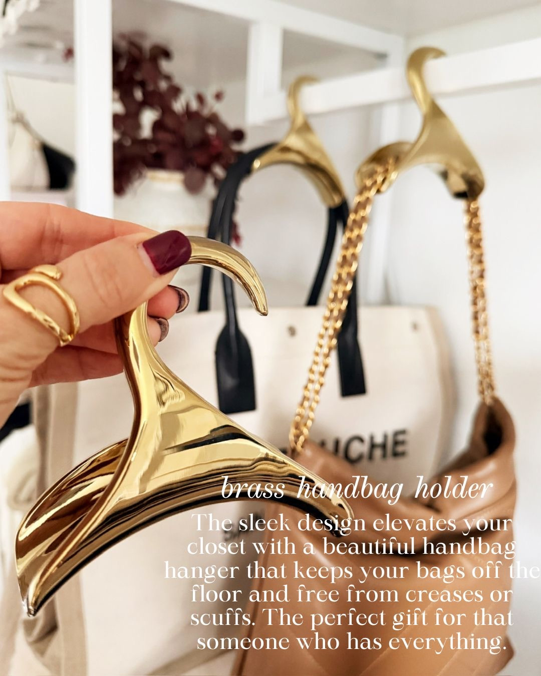 BRASS HANDBAG HOLDER! The sleek design elevates your closet with a beautiful handbag hanger that keeps your bags off the floor and free from creases or scuffs. The perfect gift for that someone who has everything.

#Amazon #TheHillaryStyle #ClosetOrganization #HandbagHolder #ClosetEssentials #DesignerVibes #ChicStorageSolutions #HomeOrganizationFinds #NeutralHomeStyle 

 #LTKmomlife #LTKOver40 #LTKFindsUnder50
