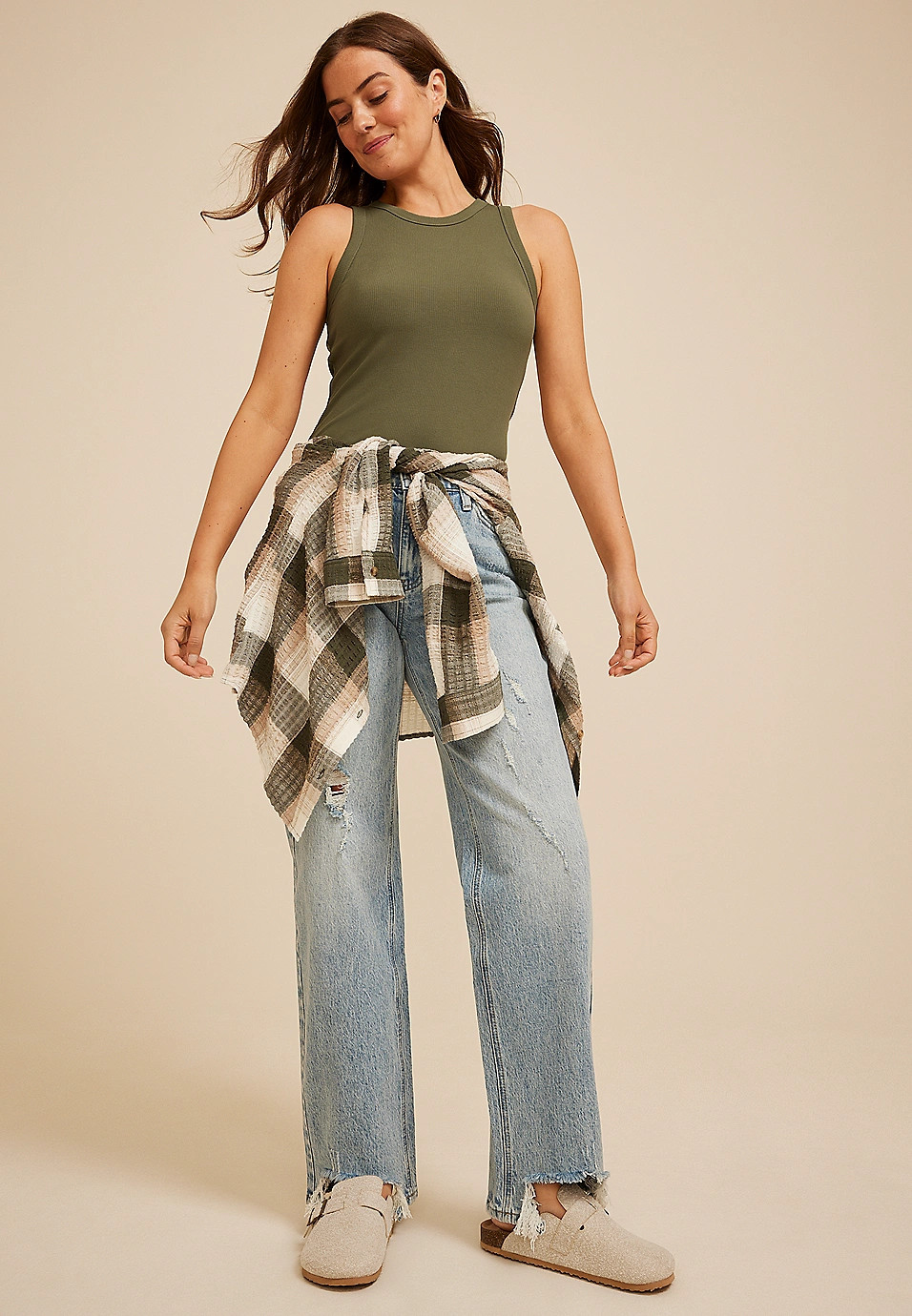Ribbed Bra Cup High Neck Tank Top | Maurices