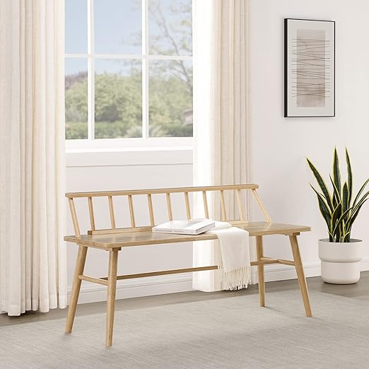 Walker Edison Lennon Boho Solid Wood Low Spindle-Back Bench, 47 Inch, Natural | Amazon (US)