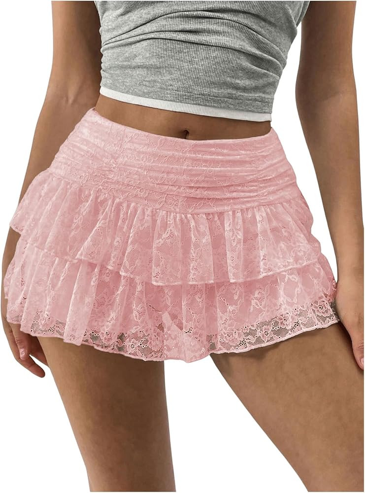 MakeMeChic Women's Lace Mini Skirt with Shorts Leopard Ruffle Skirt Skort | Amazon (US)