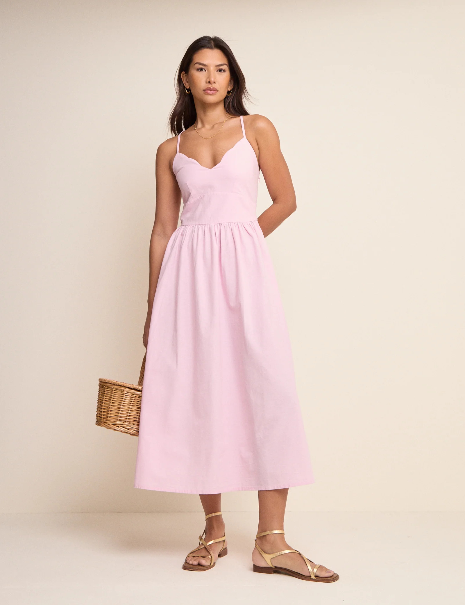 Pink Scallop Trim Jenna Midi Dress | Nobody's Child