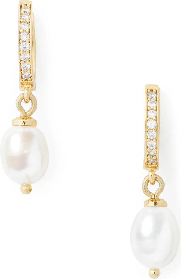 freshwater pearl pavé huggie drop earrings | Nordstrom