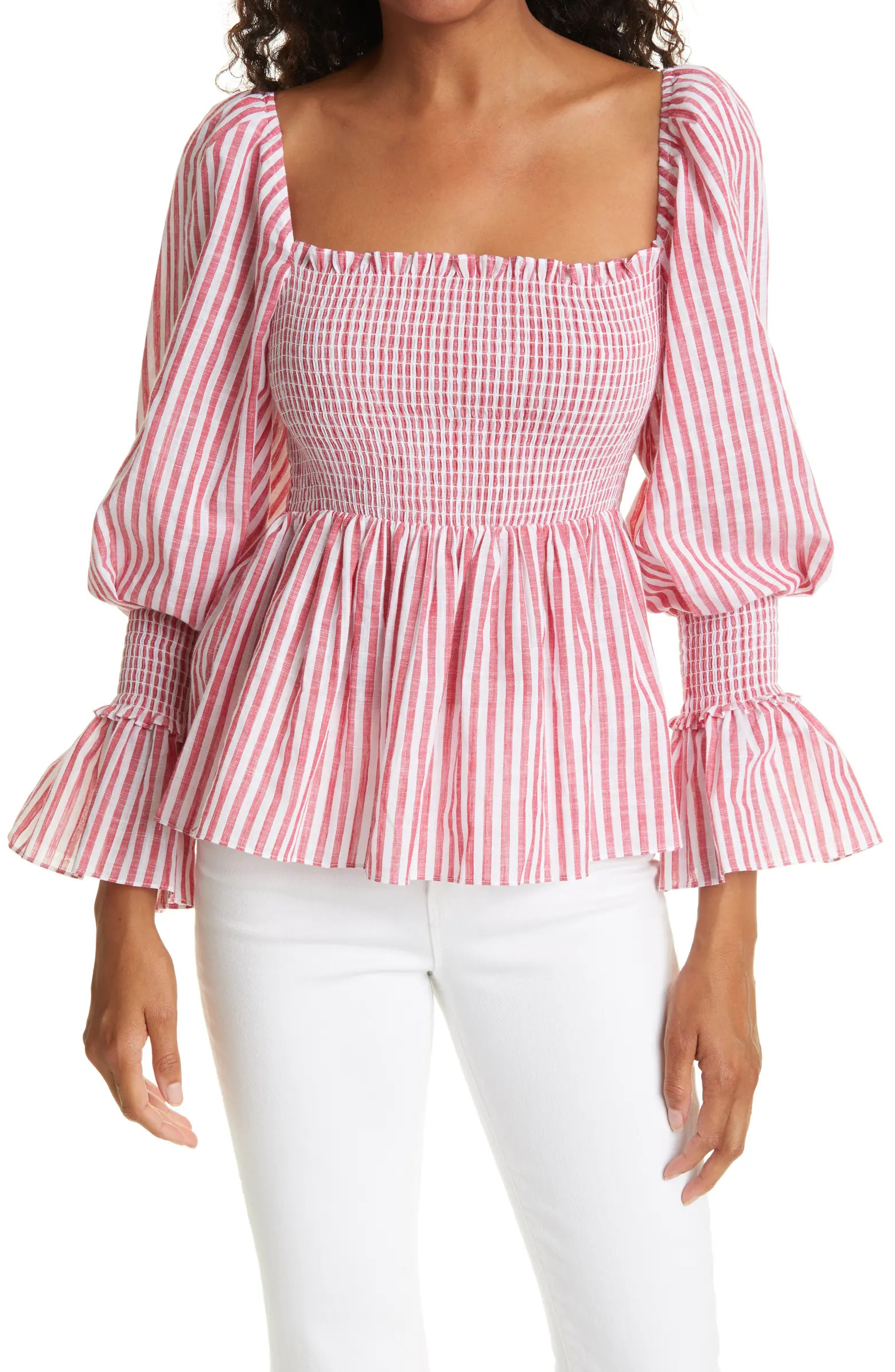 CINQ A SEPT Adly Stripe Smocked Top | Nordstromrack | Nordstrom Rack