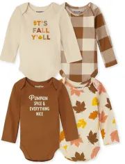 Unisex Baby Long Sleeve Buffalo Plaid Bodysuit 4-Pack | The Children's Place CA - GINGER BREAD | The Children's Place