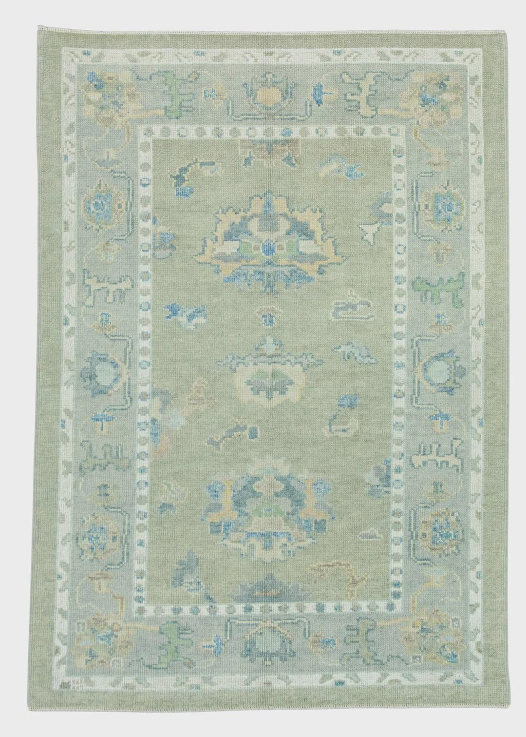 Handmade Turkish Oushak Rug Blue Green Oriental Rug 4'1" x 5'10" | Etsy (US)