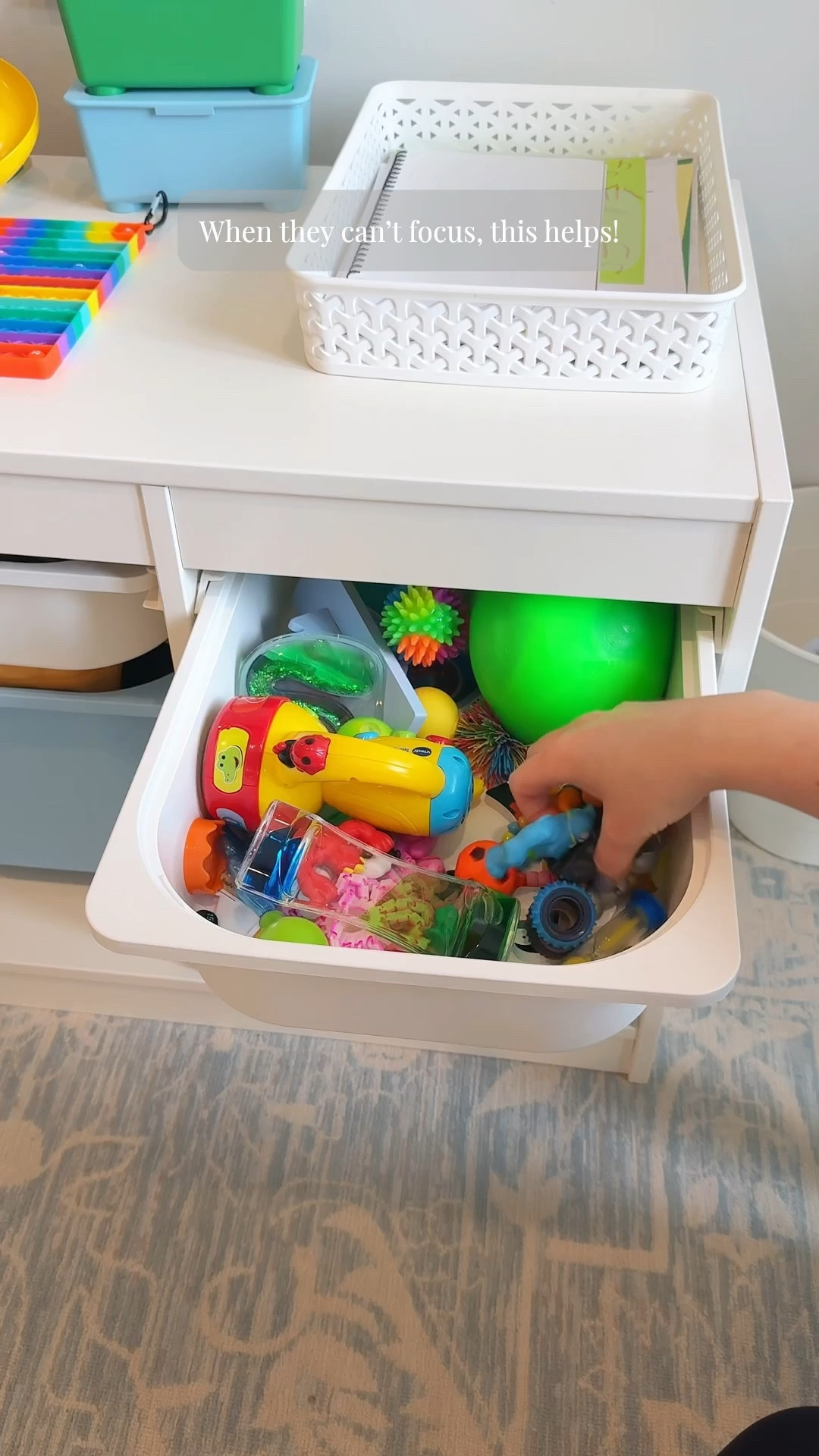 If your kid struggles to focus, fidgets constantly, or picks/chews their nails… this is what’s been helping us 🤍

I keep a sensory bin like this for homeschooling + quiet time, and it’s made a huge difference in keeping hands busy and attention on tasks.

Great for kids with sensory needs (SPD, ADHD, autism) or just kids who need something to do while they learn.

Linked all of our most-used fidgets on LTK!

#sensorybin #fidgettoys #adhdmom #autismparent #sensorytools #homeschoolhelp #focushacks #kidsactivities #calmkids #fidgetideas

#LTKSaleAlert #LTKmomlife #LTKKids