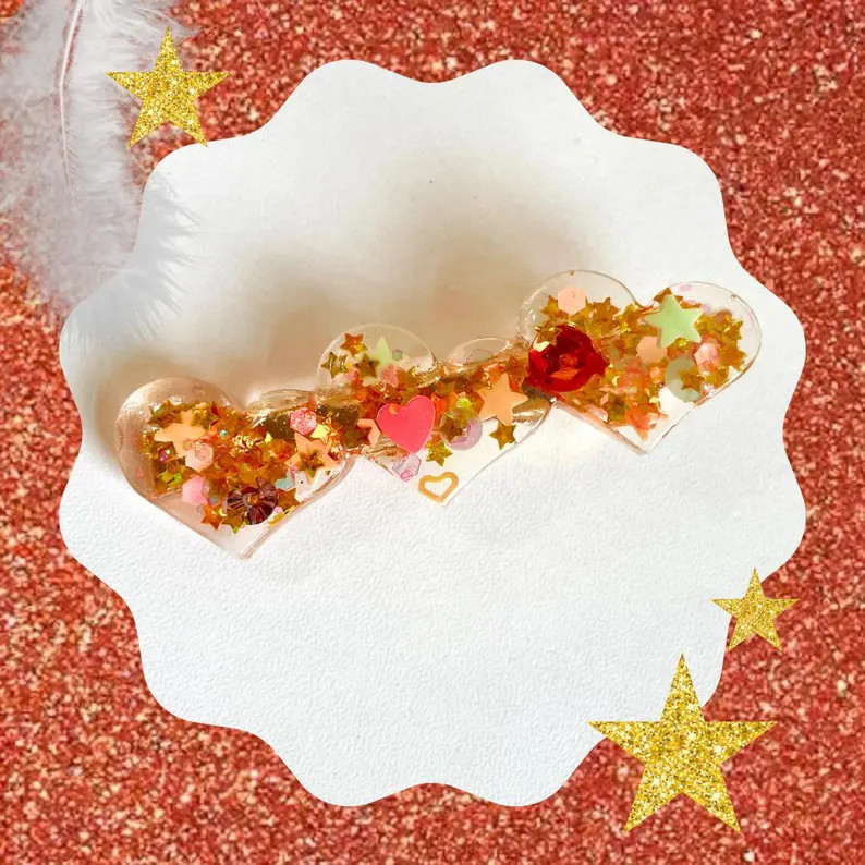 Showgirl Glitter Hair Clip, Orange and Gold Sequins With Green Stars - Etsy | Etsy (US)