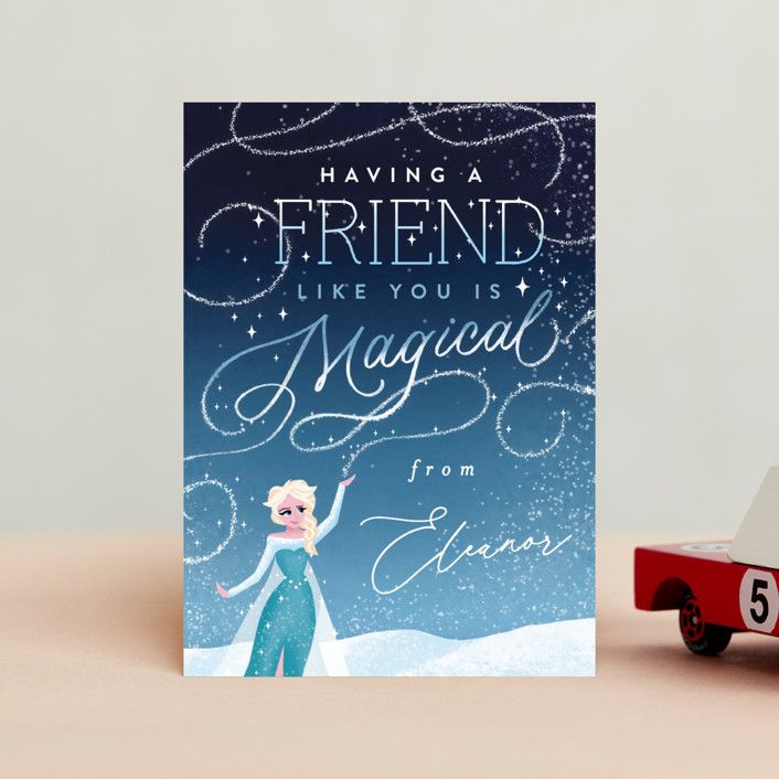 "Disney's Elsa Magical Friendship" - Customizable Classroom Valentine's Day Cards in Blue by Erin... | Minted