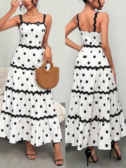 Franclia Women's Polka Dot Ruffle Strap Holiday A-Line Dress | SHEIN