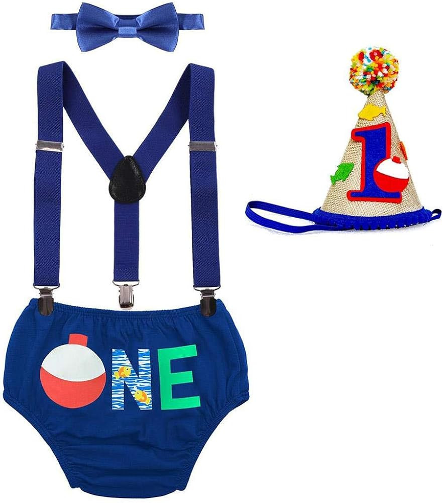 Baby Boys First 1st Birthday Cake Smash Outfit Wild ONE Diaper Cover + Suspenders + Bowtie + Head... | Amazon (US)
