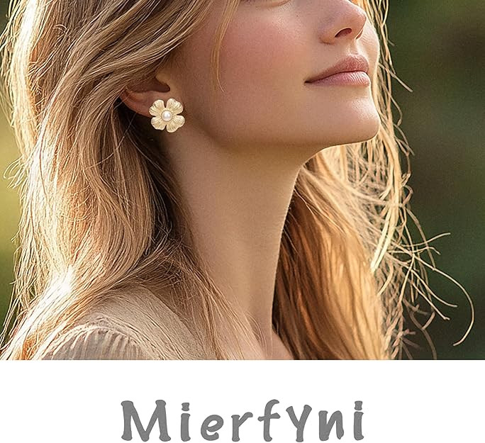Gold Flower Earrings for Women Big Elegant Floral Statement Flower Stud Earrings | Amazon (US)