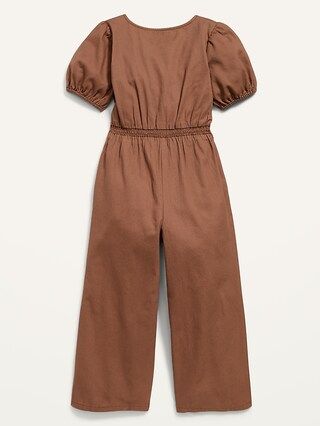 Short Puff-Sleeve Twill Utility Jumpsuit for Girls | Old Navy (US)