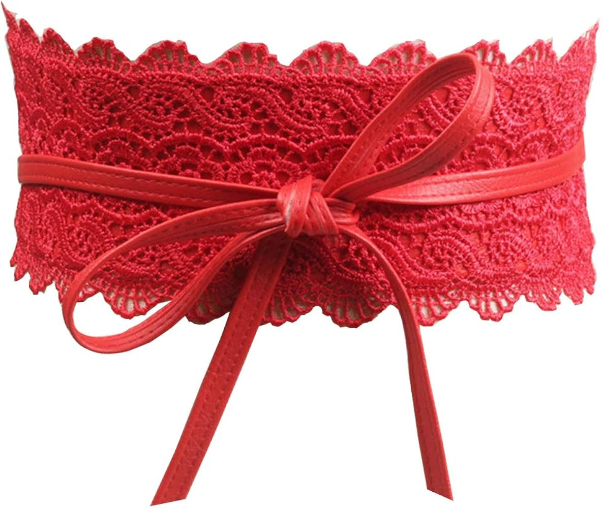 Women's Lace Waist Belt Bow Tie Wrap Around Soft Leather Boho Corset Fashion Elegant for Dresses | Amazon (US)