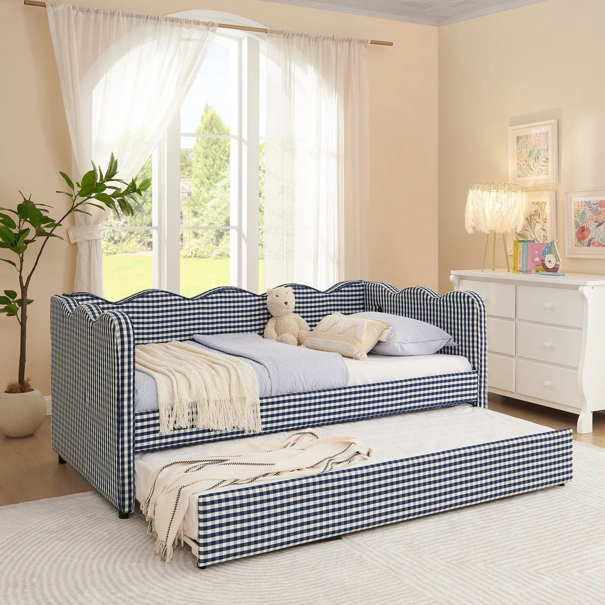 Cozy Gingham Daybed with Trundle | Wayfair North America