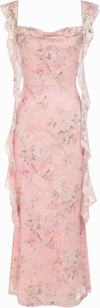 CIDER Formal Dresses for Women Wedding Guest Dresses Summer Maxi Dress Sleeveless Mesh Ruffle Coc... | Amazon (US)