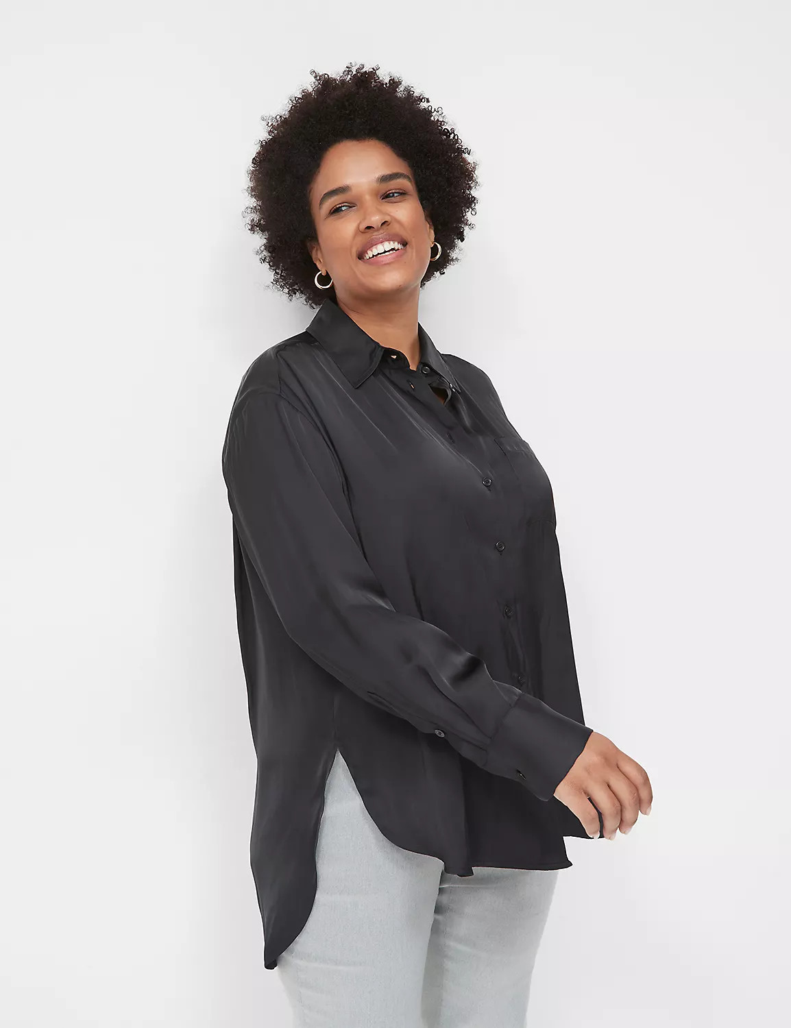 Satin Button-Down Boyfriend Shirt | LaneBryant | Lane Bryant (US)