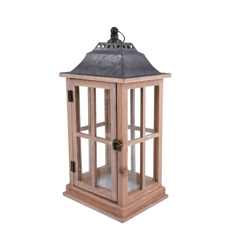 Better Homes & Gardens Rustic Wood Candle Holder Lantern, Medium | Walmart (US)