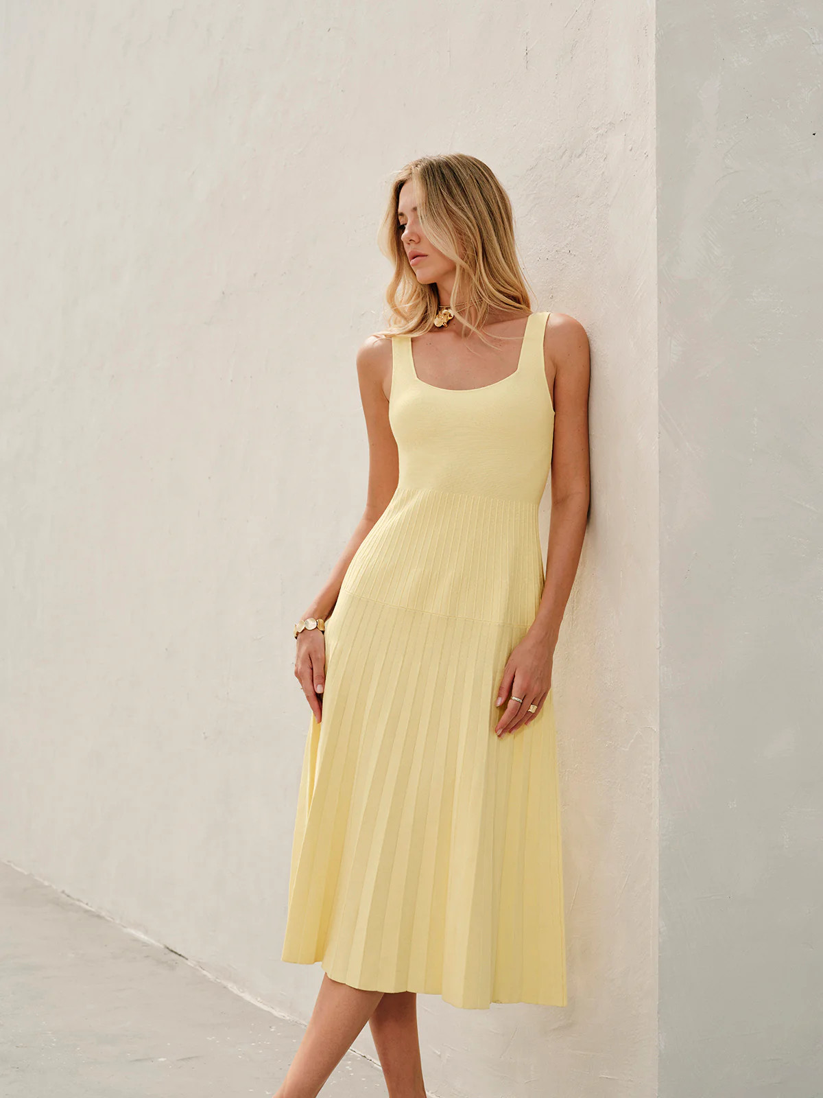 Square-Neck Ribbed Knit Dress | Commense