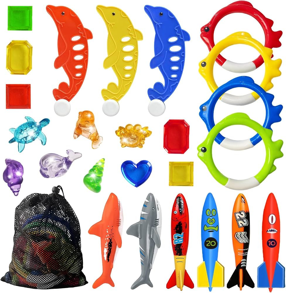 Jasonwell Pool Diving Toys Games - 25PCS Swimming Pool Toys with Dive Sticks and Rings Underwater... | Amazon (US)