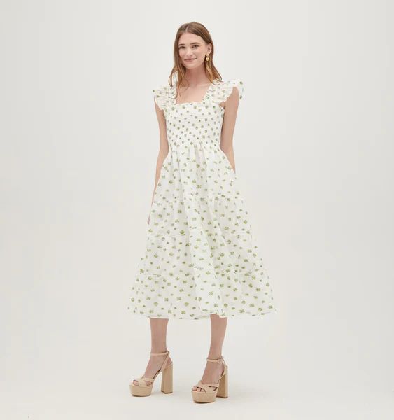 The Organza Ellie Nap Dress - Olive/Coral Floral Jacquard | Hill House Home
