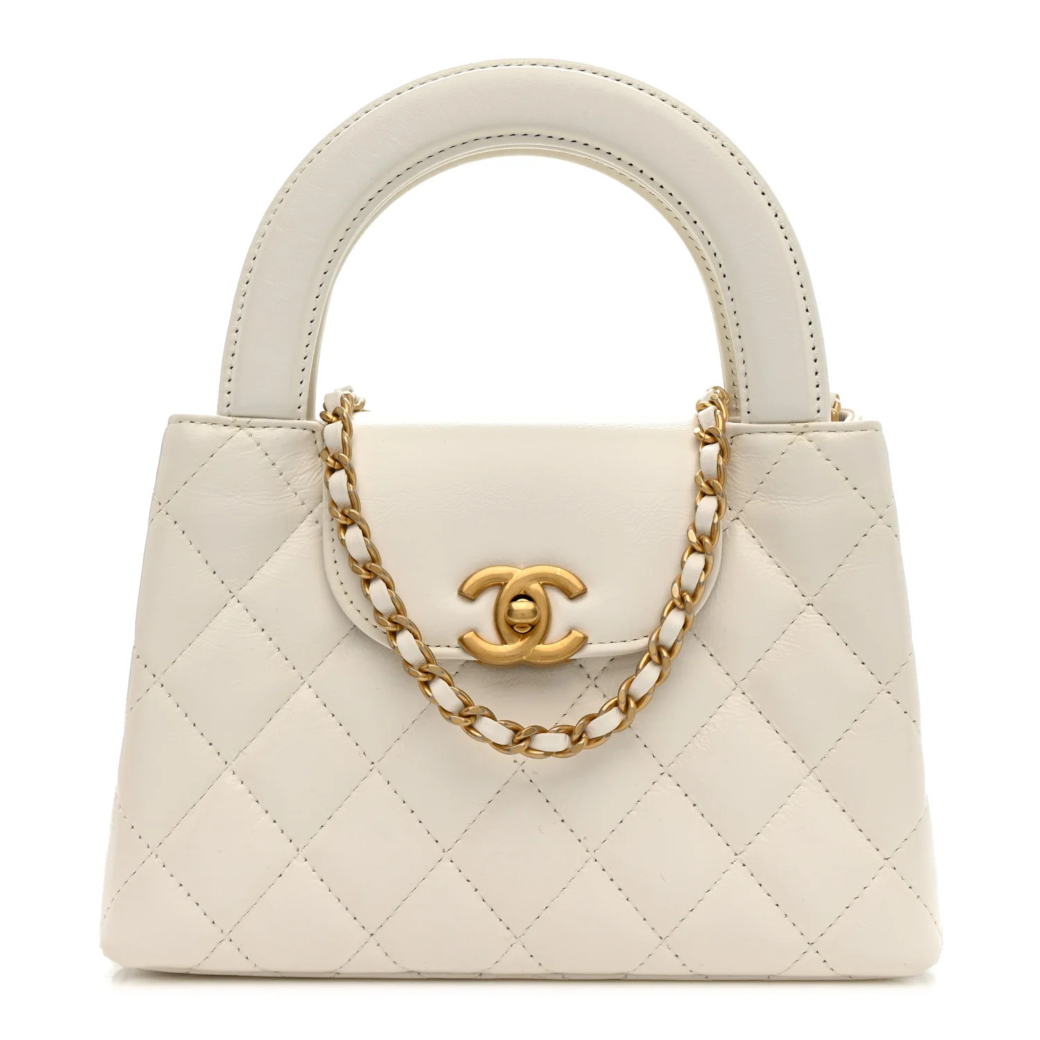 Shiny Aged Calfskin Quilted Nano Kelly Shopper White | FASHIONPHILE (US)