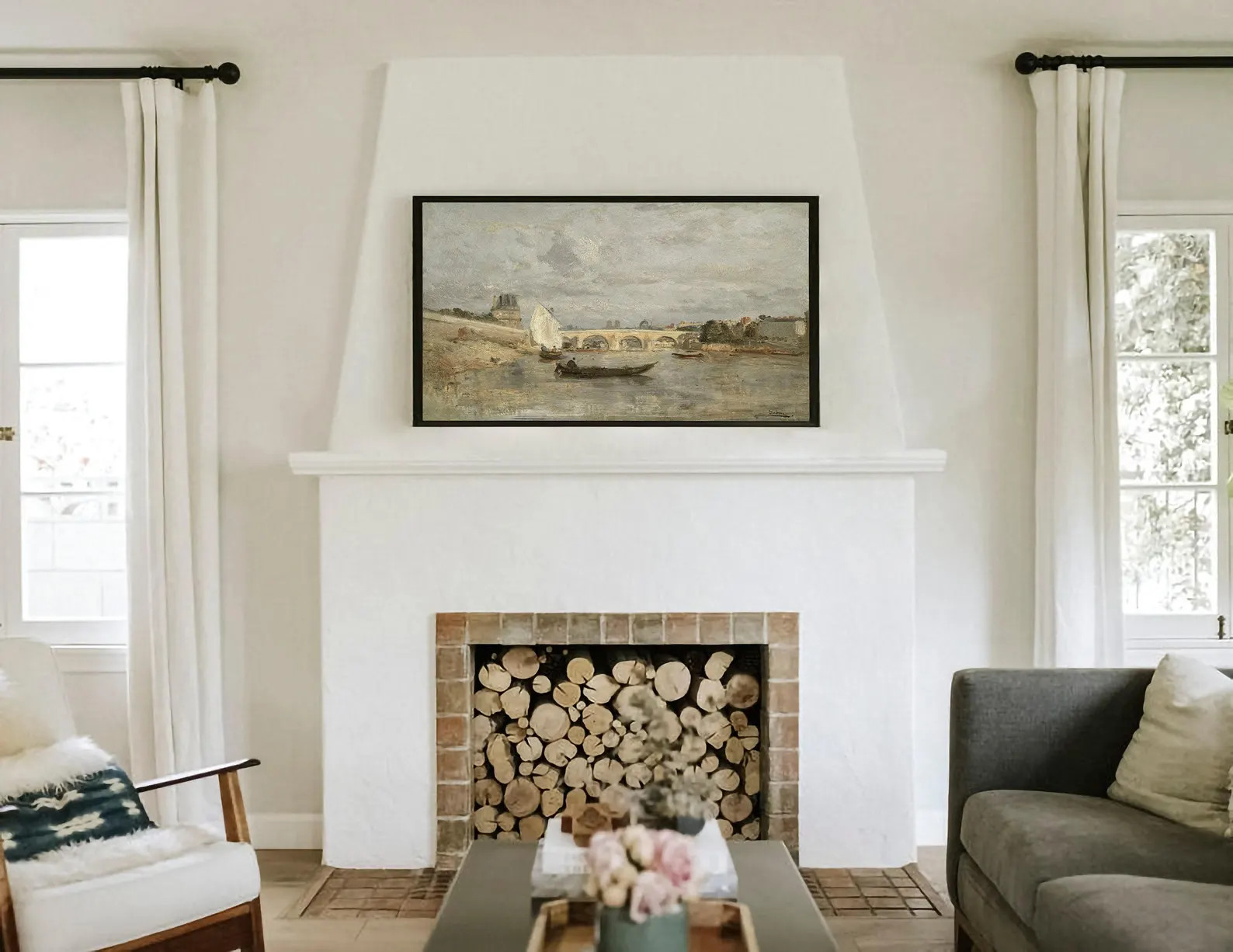 Vintage Mediterranean Coastal Painting Frame TV Art / European Nautical Painting Samsung Digital ... | Etsy (US)