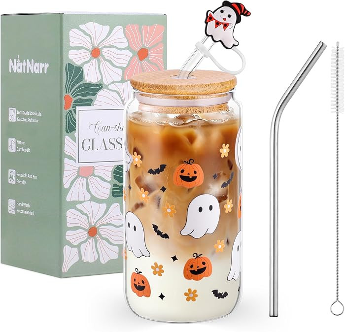 Halloween Ghost Glass Cup Spooky Pumpkin Cup for Fall Halloween Themed Gift | Amazon (US)