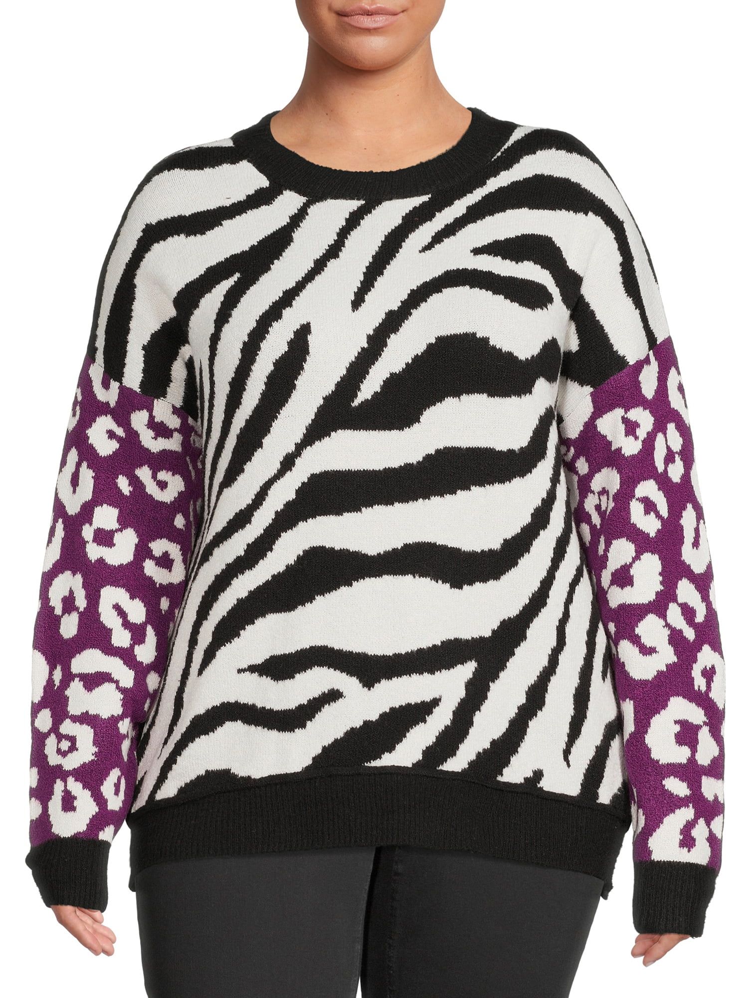Terra & Sky Long Sleeve Pullover Mock Neck Drop Shoulder Sweater, Black Soot | Walmart (US)