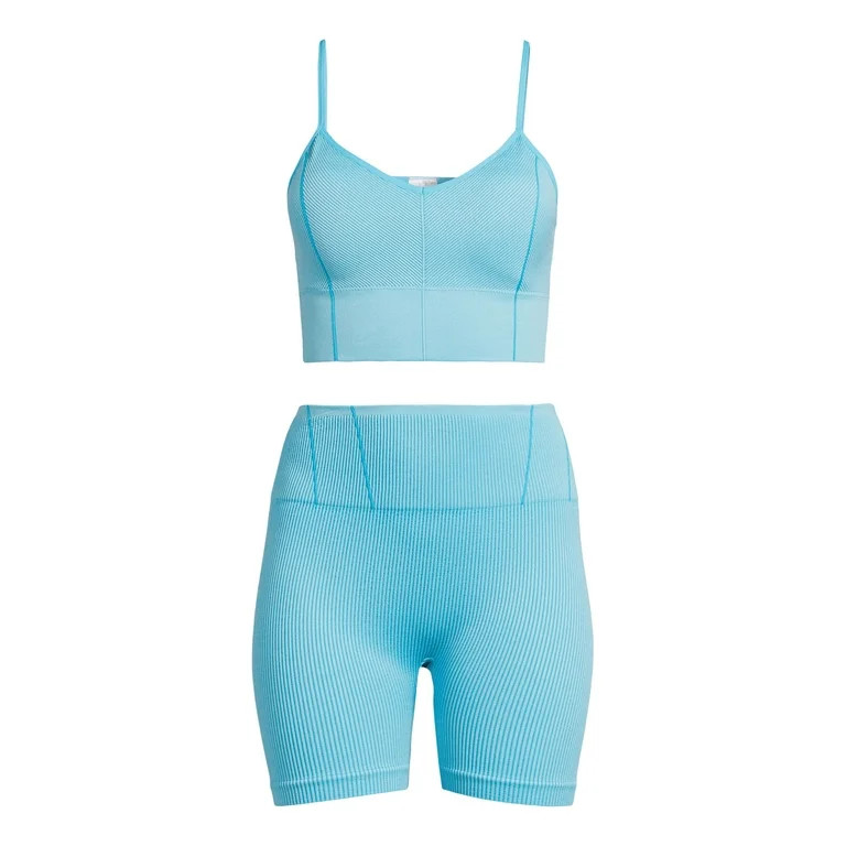 No Boundaries Juniors Ribbed Knit Cami Bra and Bike Shorts Set, 2-Piece | Walmart (US)