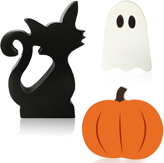 DUDOU, Halloween Sign Wood Table Decoration Black Cat Pumpkin Ghost Boo Centerpiece Tiered Tray H... | Amazon (US)